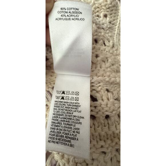 Lucky Brand Open Knit Crochet Cardigan Sweater women's Medium Cream Size XL - Picture 6 of 7